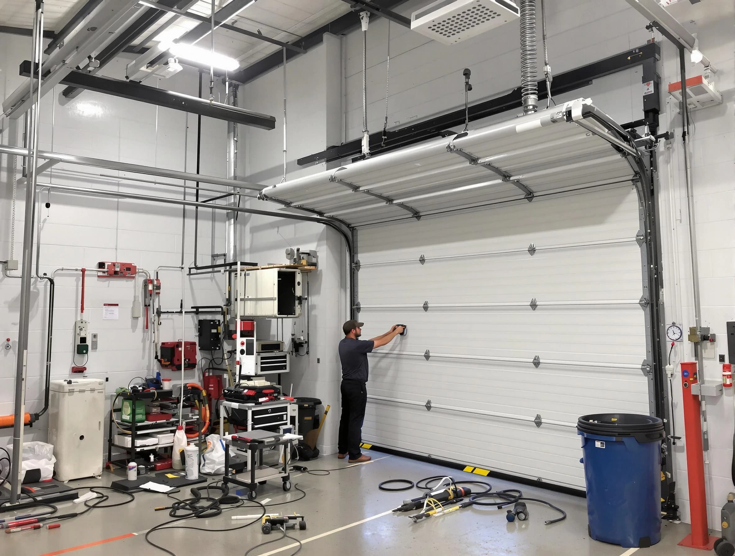 West Windsor Garage Door Repair certified technician performing commercial door repair at a West Windsor business facility