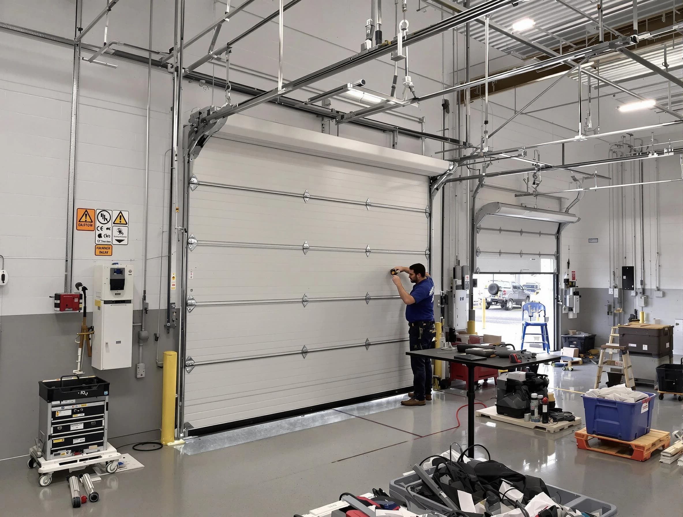 Commercial garage door repair being performed by West Windsor Garage Door Repair expert in West Windsor