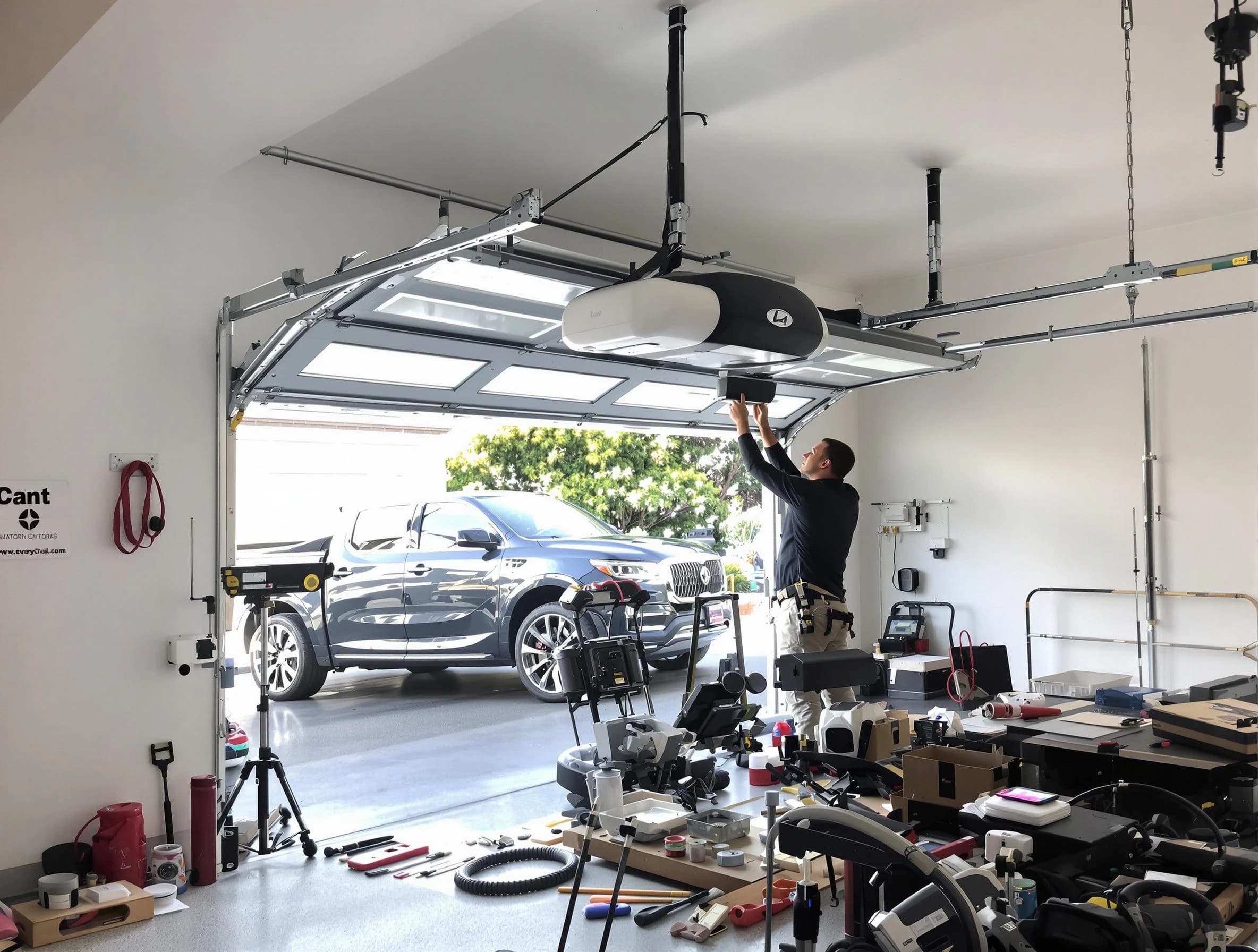 West Windsor Garage Door Repair specialist installing smart garage door opener system in West Windsor home