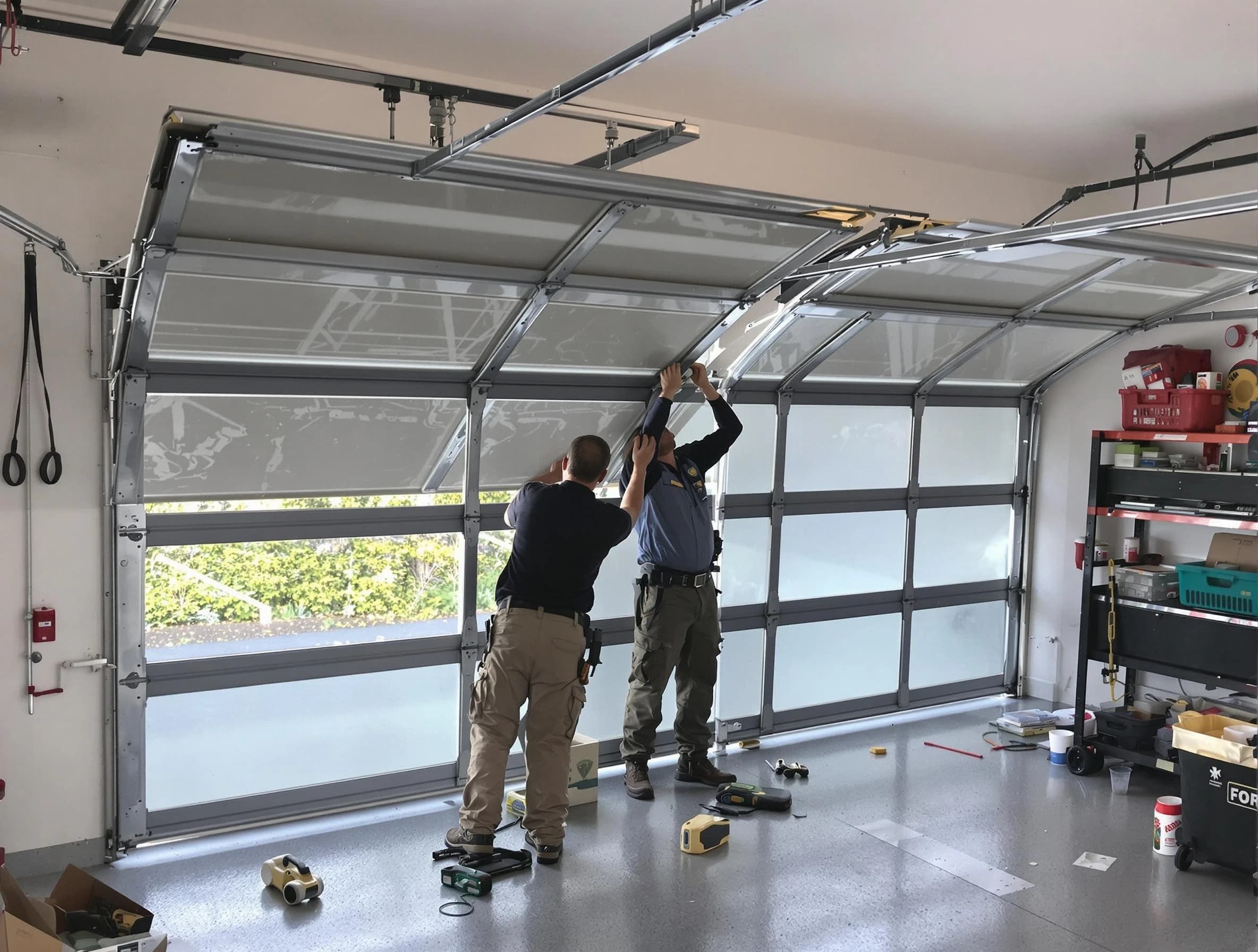 West Windsor Garage Door Repair expert performing precise panel replacement on West Windsor garage door