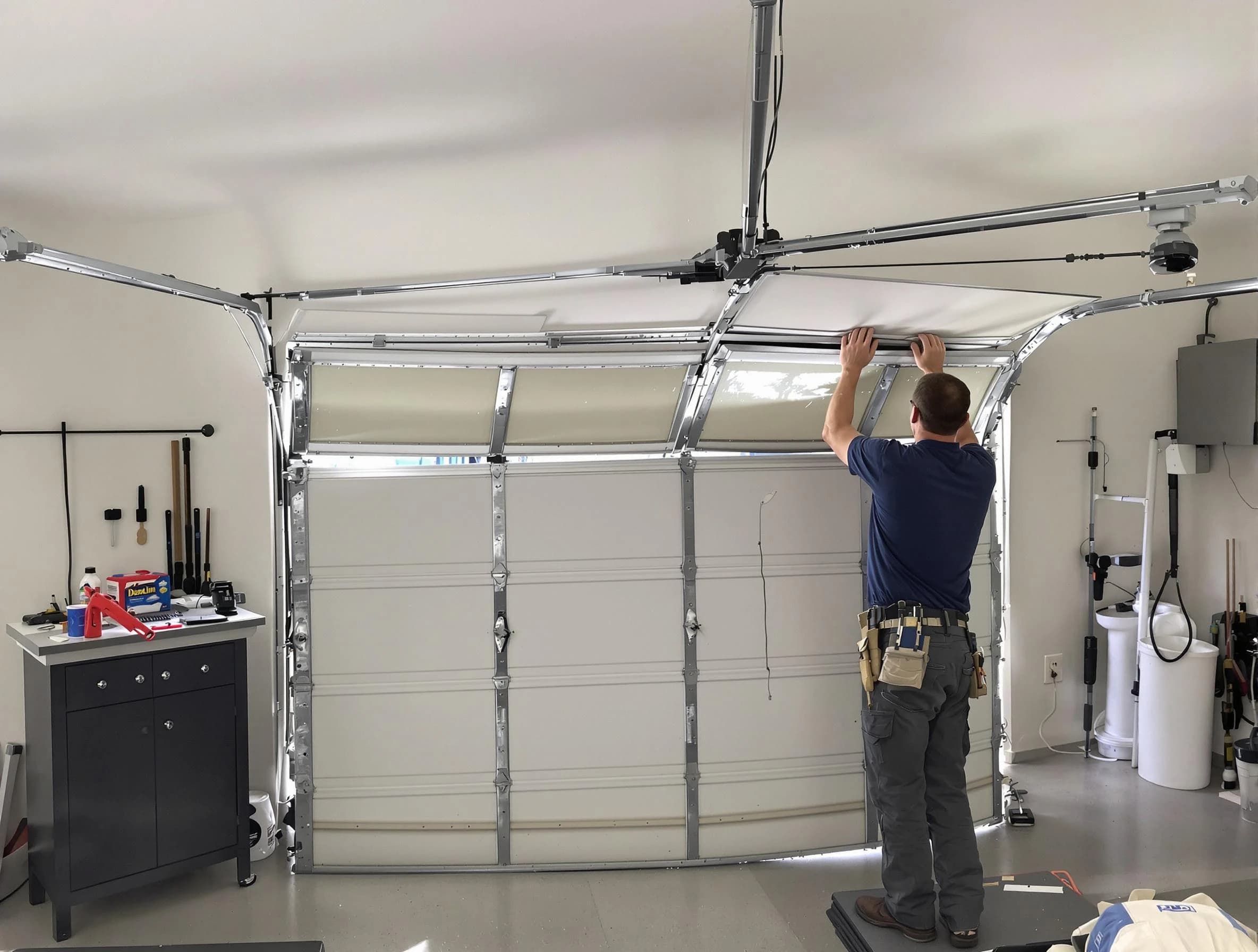 West Windsor Garage Door Repair specialist performing precise section replacement on West Windsor garage door