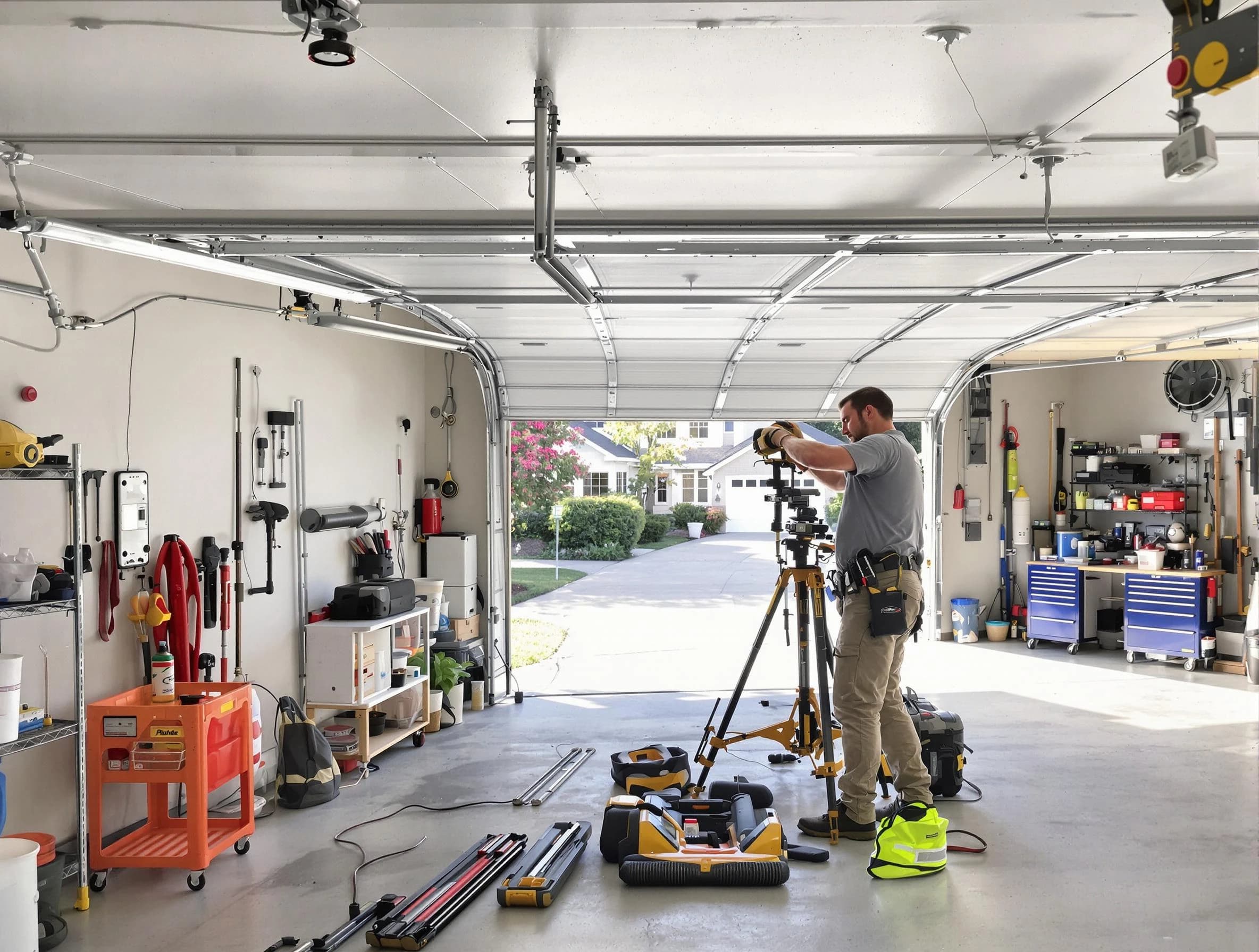 West Windsor Garage Door Repair specialist performing laser-guided track alignment in West Windsor