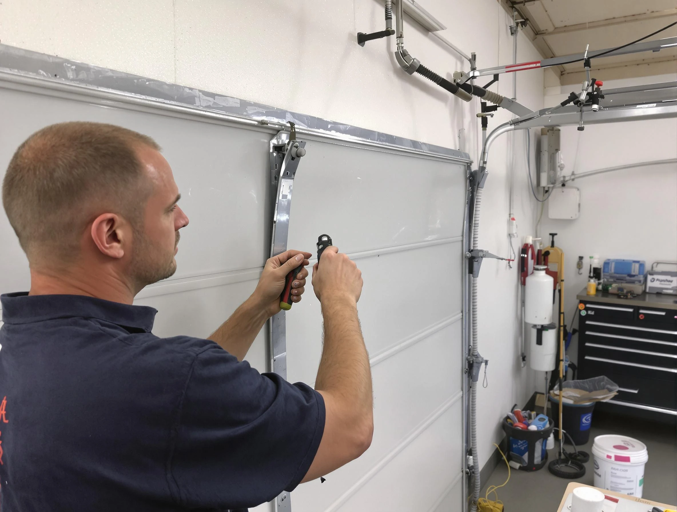 Before and after garage door dent repair by West Windsor Garage Door Repair in West Windsor